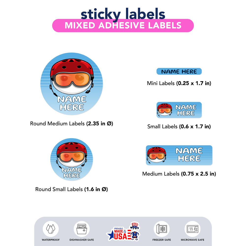 Ikaru Snowboarder personalized name label sheet, original character design