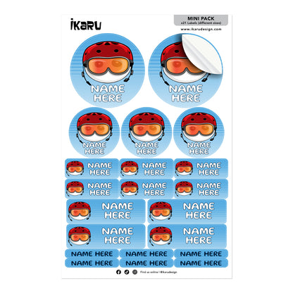  Ikaru Snowboarder personalized name label sheet, original character design