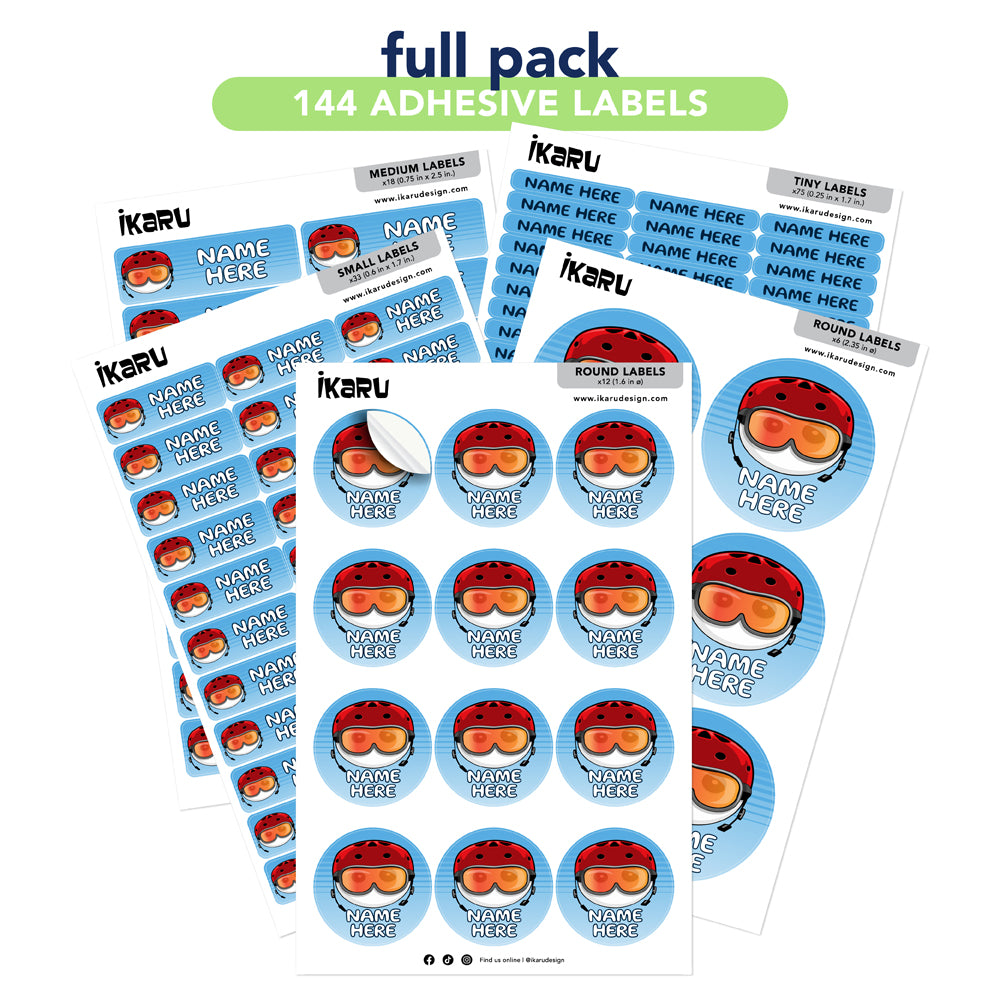  Ikaru Snowboarder personalized name label sheet, original character design