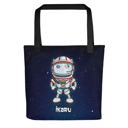Ikaru Space tote bag, original character all-over print design