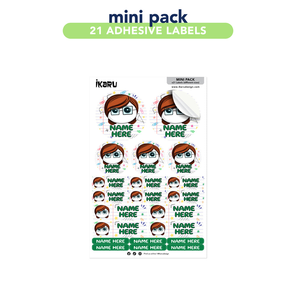 Ikaru Teacher personalized name label sheet, original character design