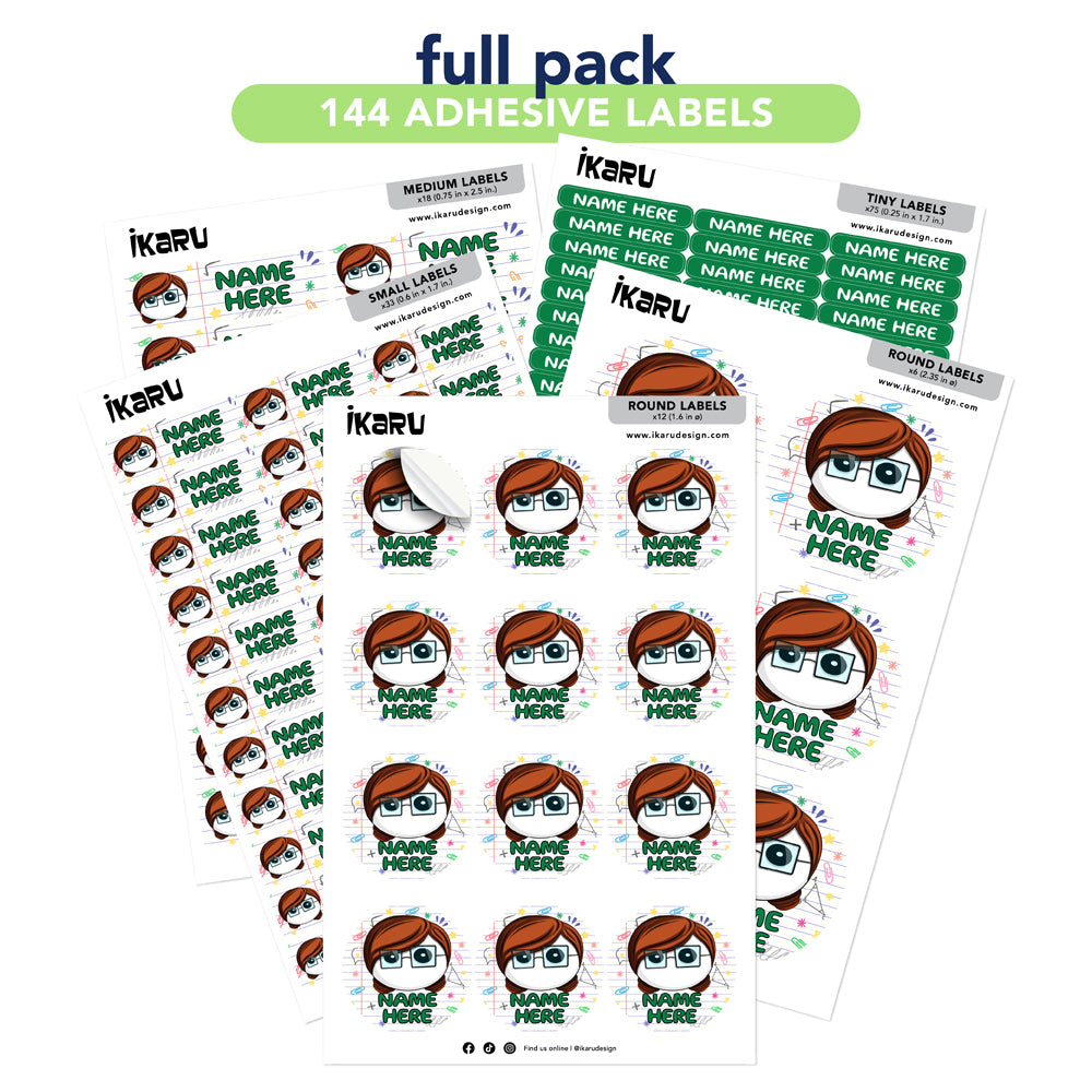 Ikaru Teacher personalized name label sheet, original character design