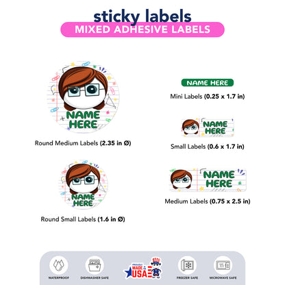 Ikaru Teacher personalized name label sheet, original character design