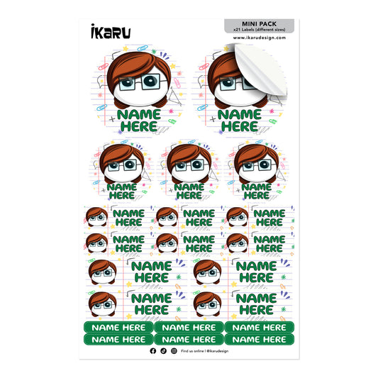 Ikaru Teacher personalized name label sheet, original character design