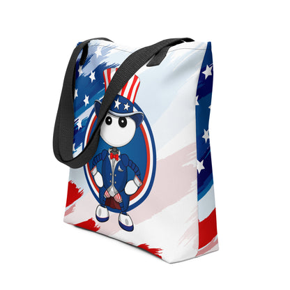  Ikaru USA tote bag, original character all-over print design