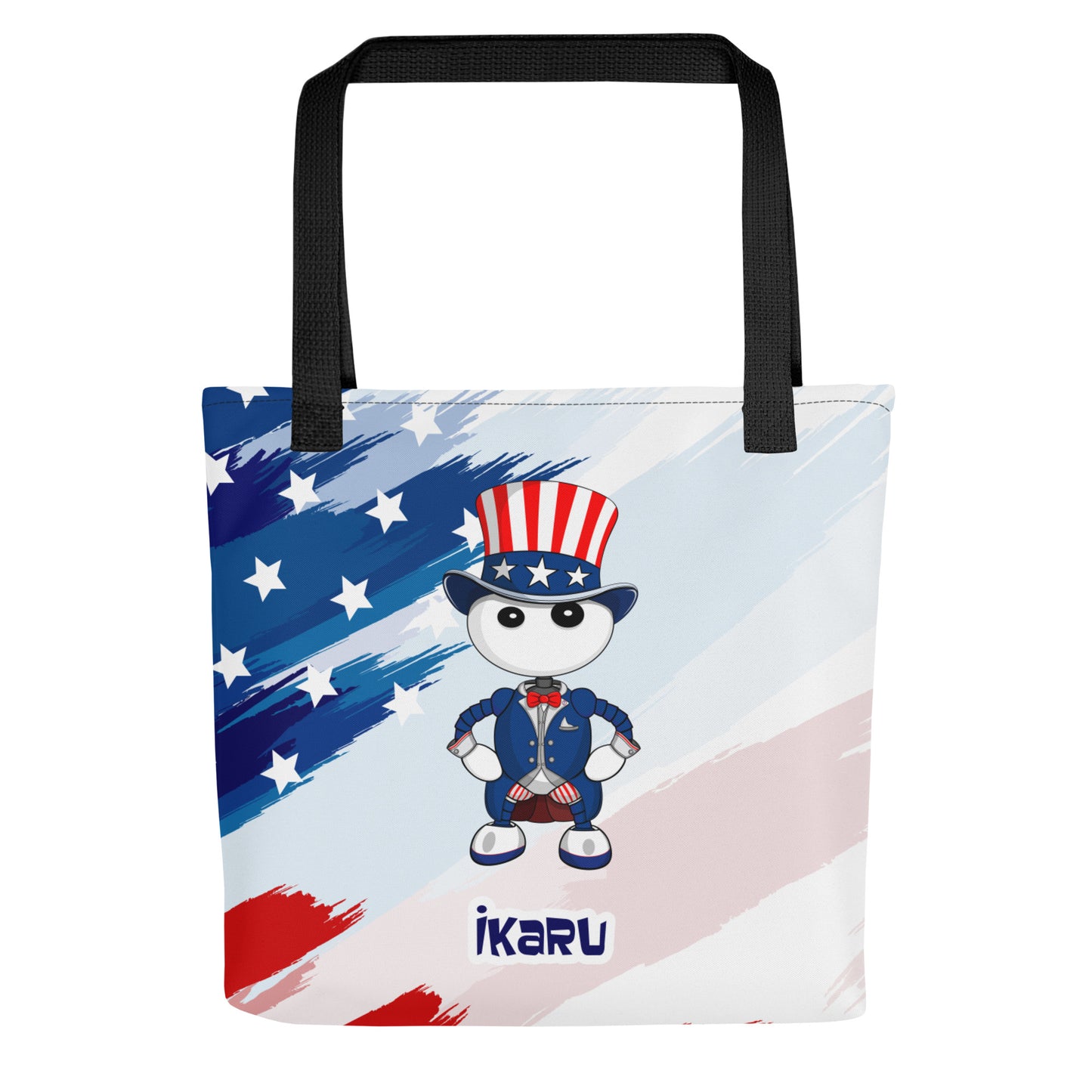  Ikaru USA tote bag, original character all-over print design