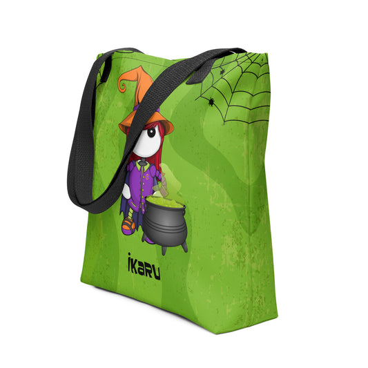 Ikaru Witch Halloween tote bag, original character all-over print design