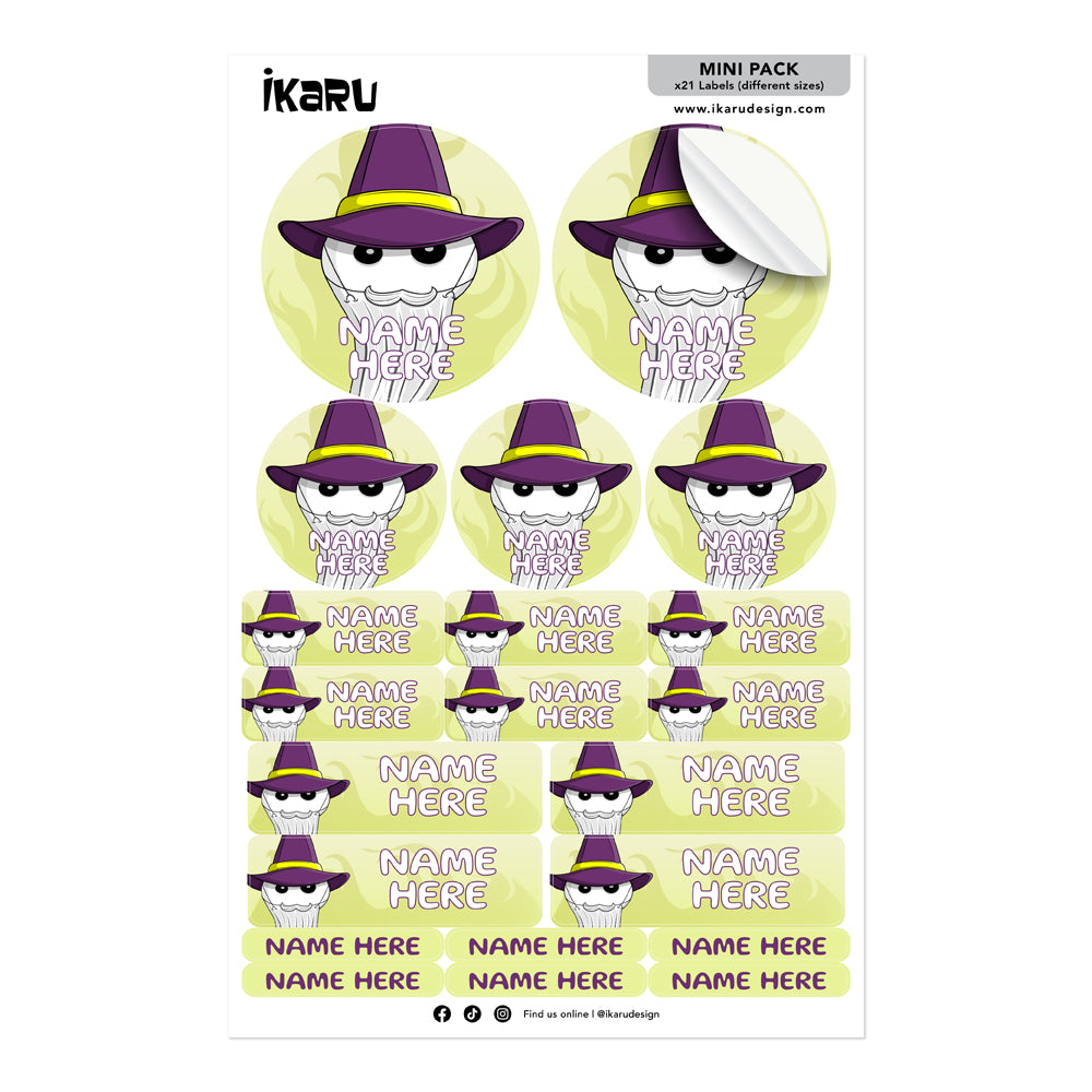 Ikaru Wizard personalized name label sheet, original character design