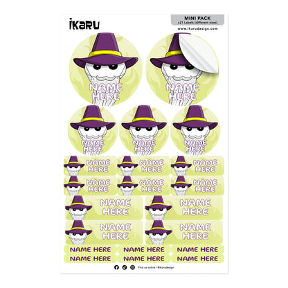 Ikaru Wizard personalized name label sheet, original character design