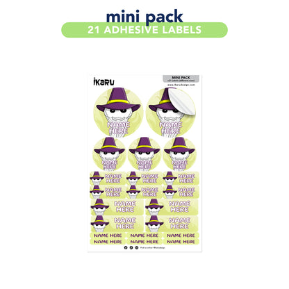 Ikaru Wizard personalized name label sheet, original character design