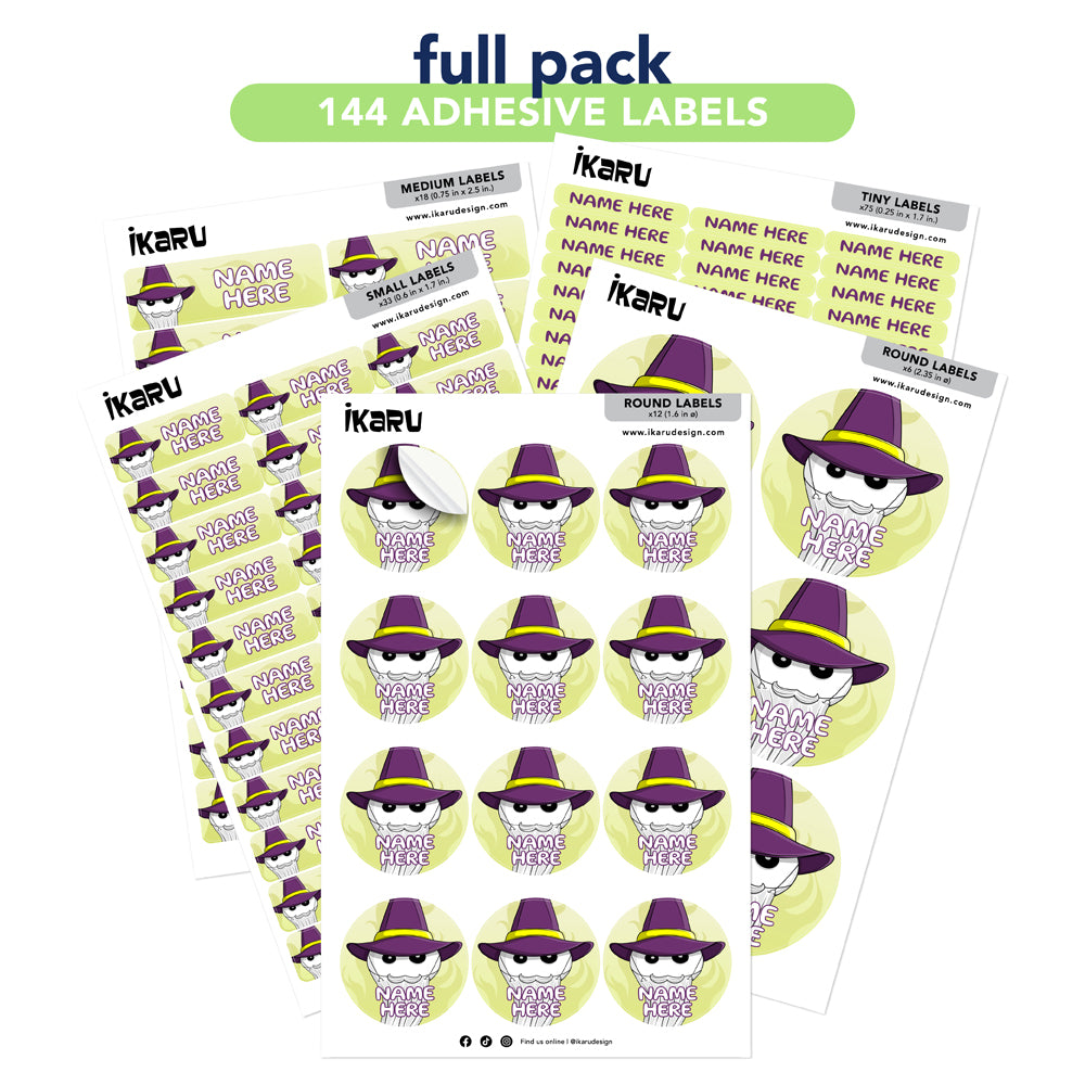 Ikaru Wizard personalized name label sheet, original character design