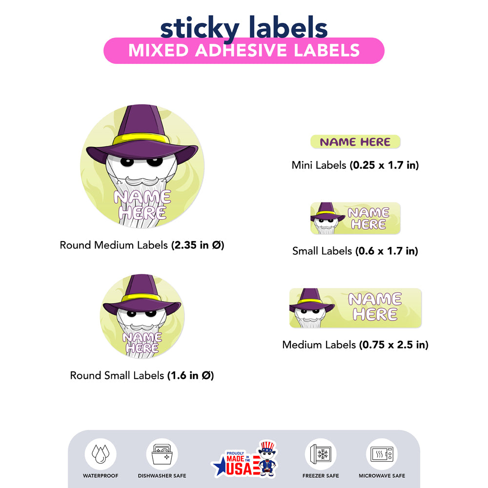 Ikaru Wizard personalized name label sheet, original character design