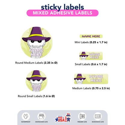 Ikaru Wizard personalized name label sheet, original character design