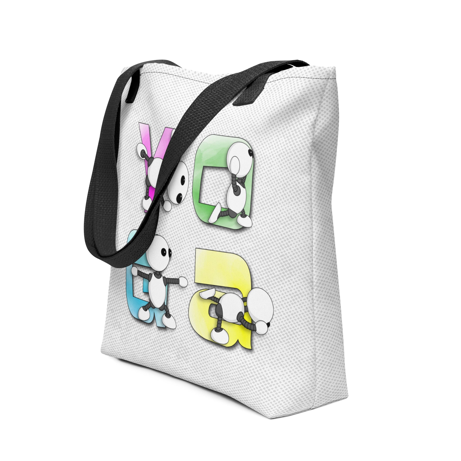 Ikaru Yoga tote bag, original character all-over print design