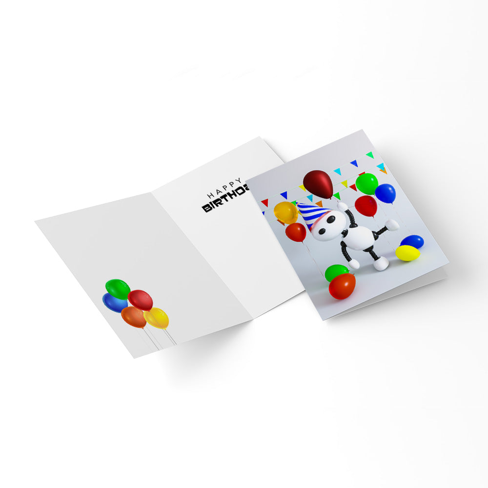 Ikaru Birthday folded greeting card, original character illustration