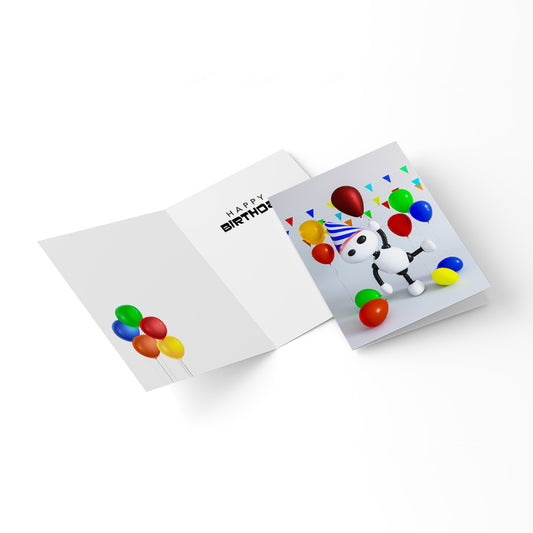 Ikaru Birthday folded greeting card, original character illustration