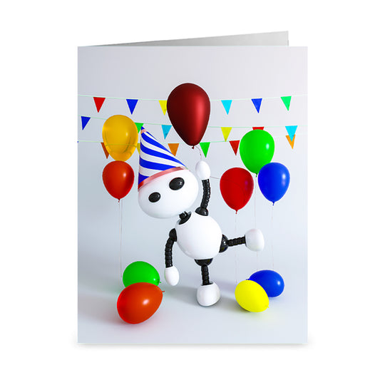 Ikaru Birthday folded greeting card, original character illustration