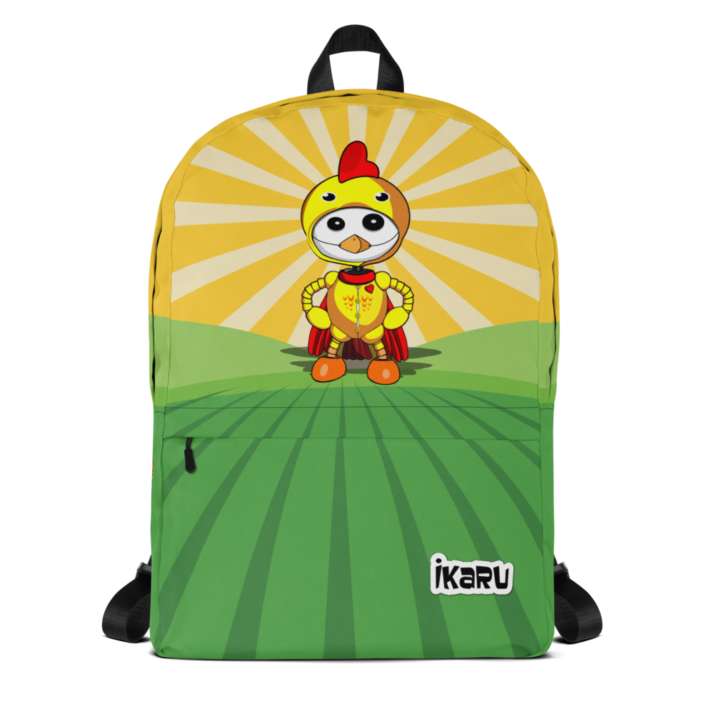 Ikaru chicken backpack, original character all-over print design