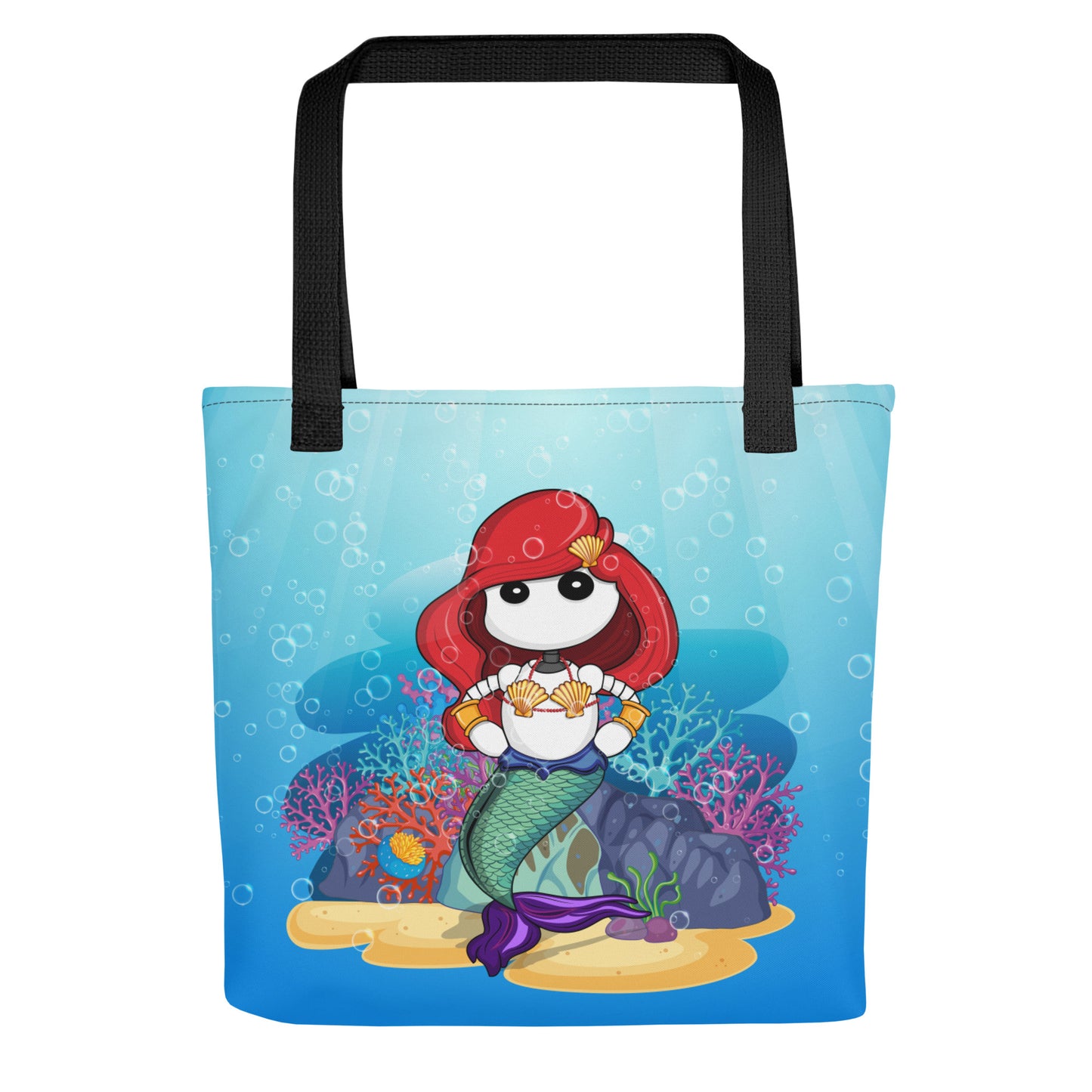  Ikaru mermaid tote bag, original character all-over print design