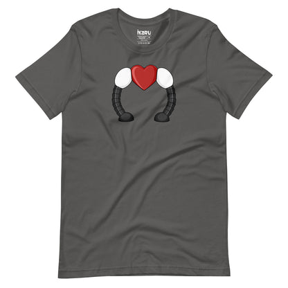 Ikaru's Heart graphic t-shirt in asphalt gray, original character illustration