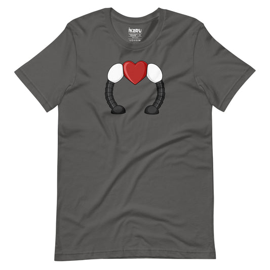 Ikaru's Heart graphic t-shirt in asphalt gray, original character illustration