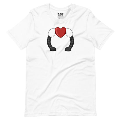 Ikaru's Heart graphic t-shirt in white gray, original character illustration