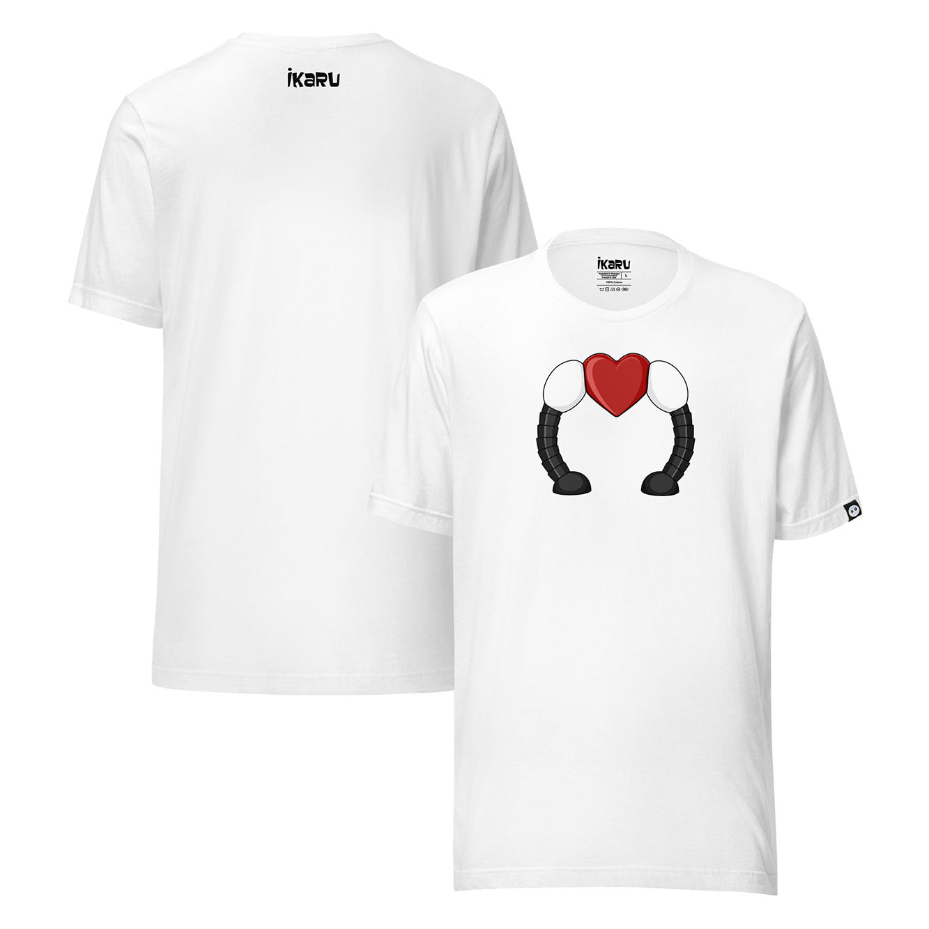 Ikaru's Heart graphic t-shirt in white gray, original character illustration