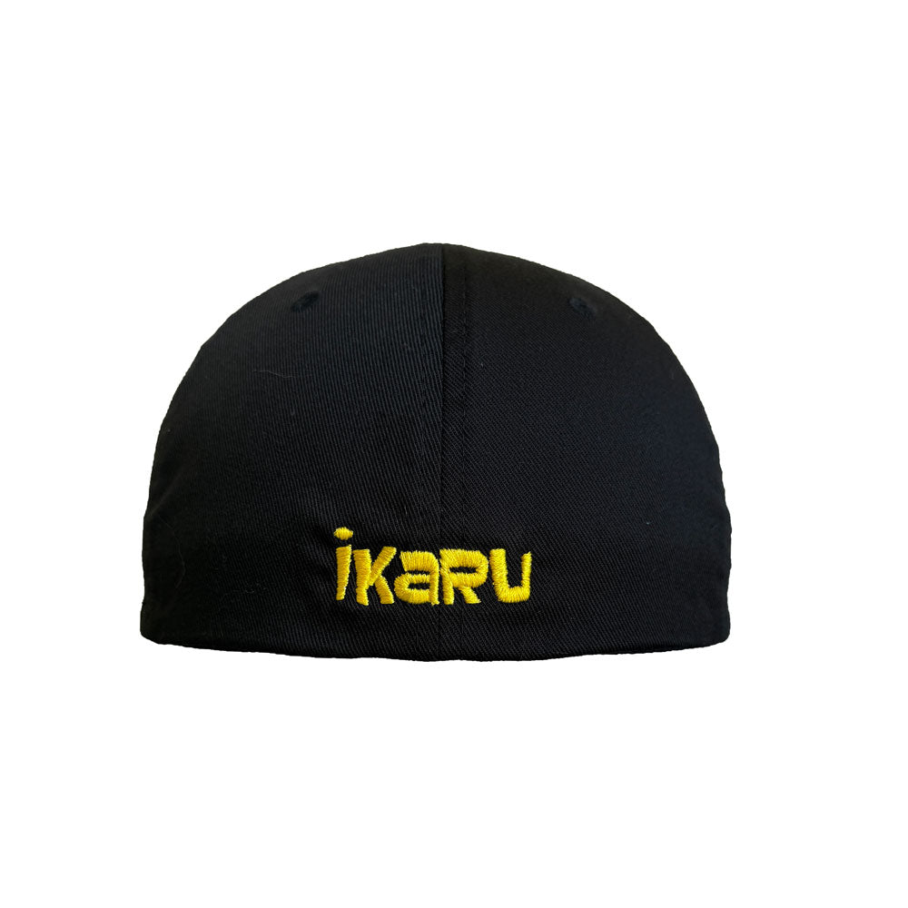 Ikaru Super i embroidered baseball cap in black an yellow, original character design
