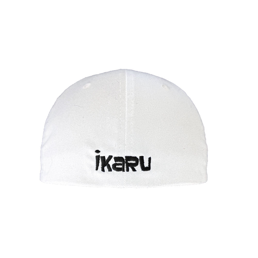 Ikaru Super i embroidered baseball cap in white, original character design