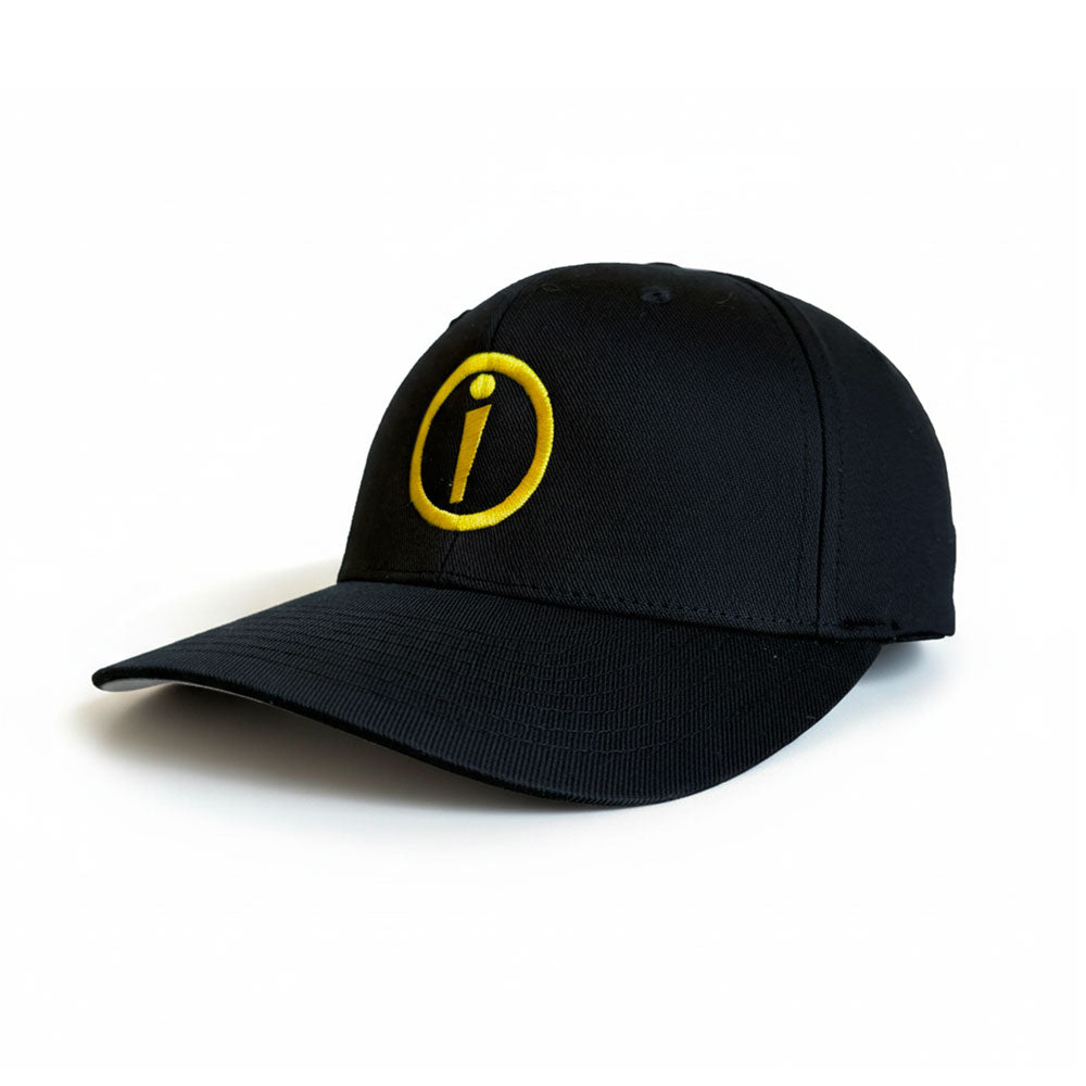 Ikaru Super i embroidered baseball cap in black an yellow, original character design