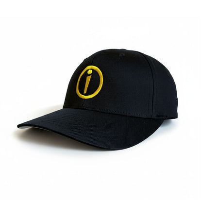 Ikaru Super i embroidered baseball cap in black an yellow, original character design