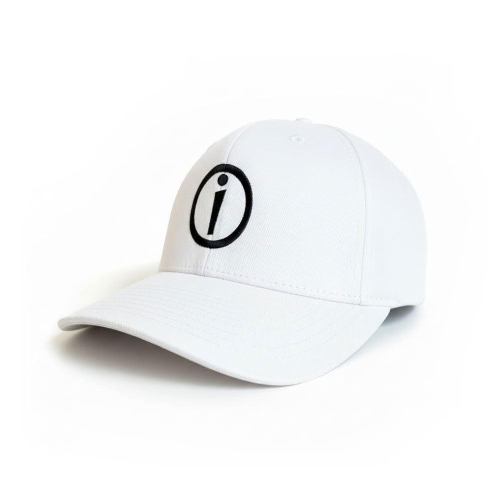 Ikaru Super i embroidered baseball cap in white, original character design