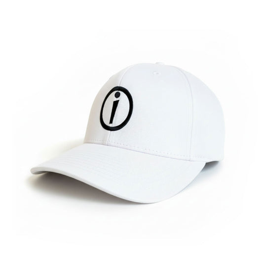 Ikaru Super i embroidered baseball cap in white, original character design