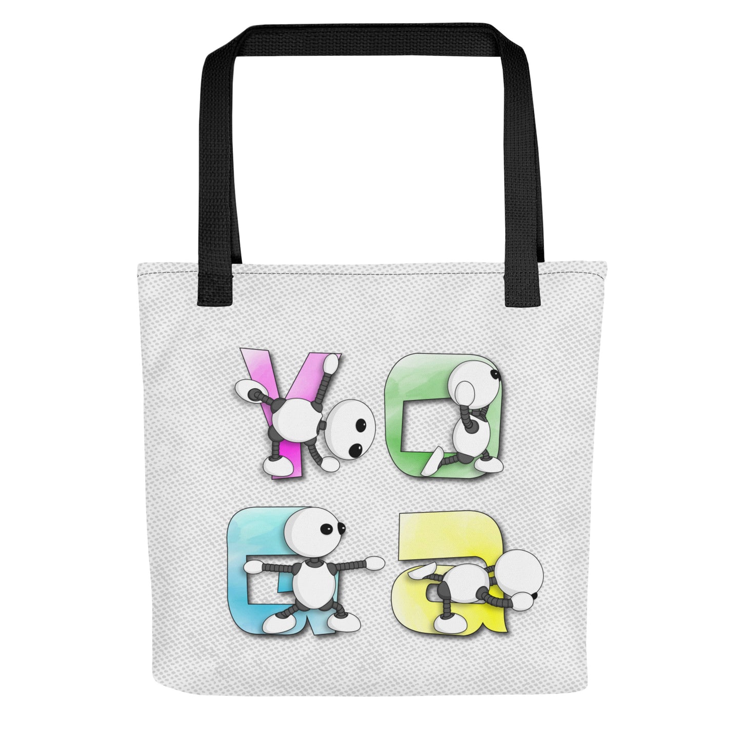 Ikaru Yoga tote bag, original character all-over print design