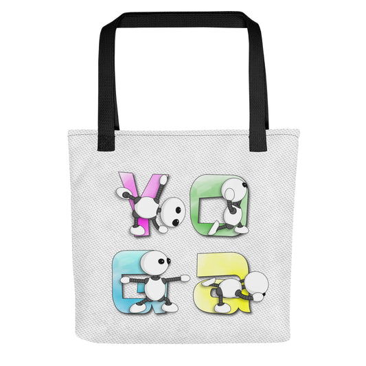Ikaru Yoga tote bag, original character all-over print design