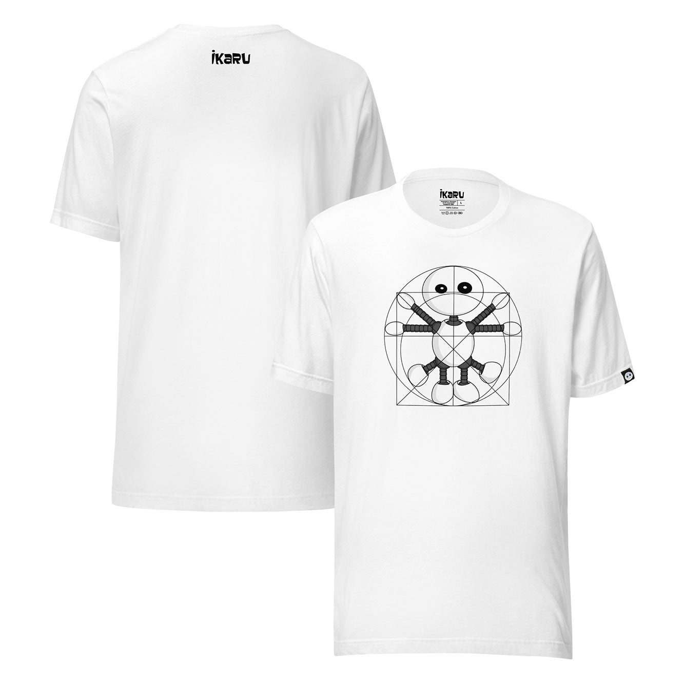 Vitruvian Ikaru graphic t-shirt, original character illustration
