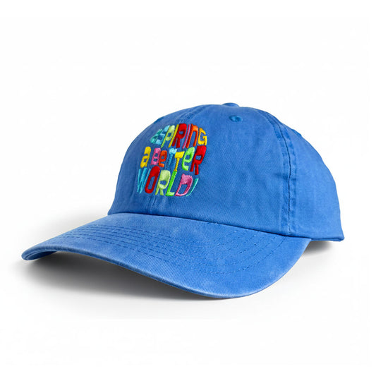 Ikaru embroidered baseball cap in blue color, Aspiring a Better World design