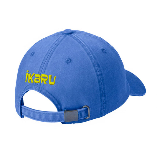 Ikaru embroidered baseball cap in blue color, Aspiring a Better World design