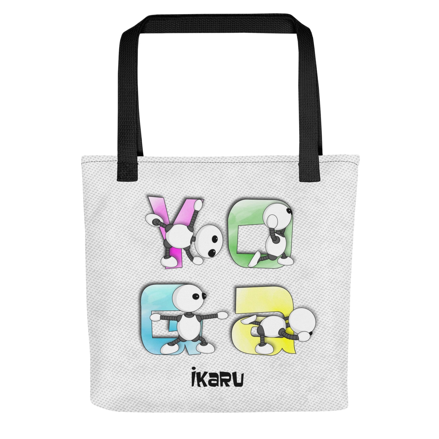 Ikaru Yoga tote bag, original character all-over print design
