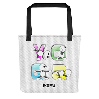 Ikaru Yoga tote bag, original character all-over print design