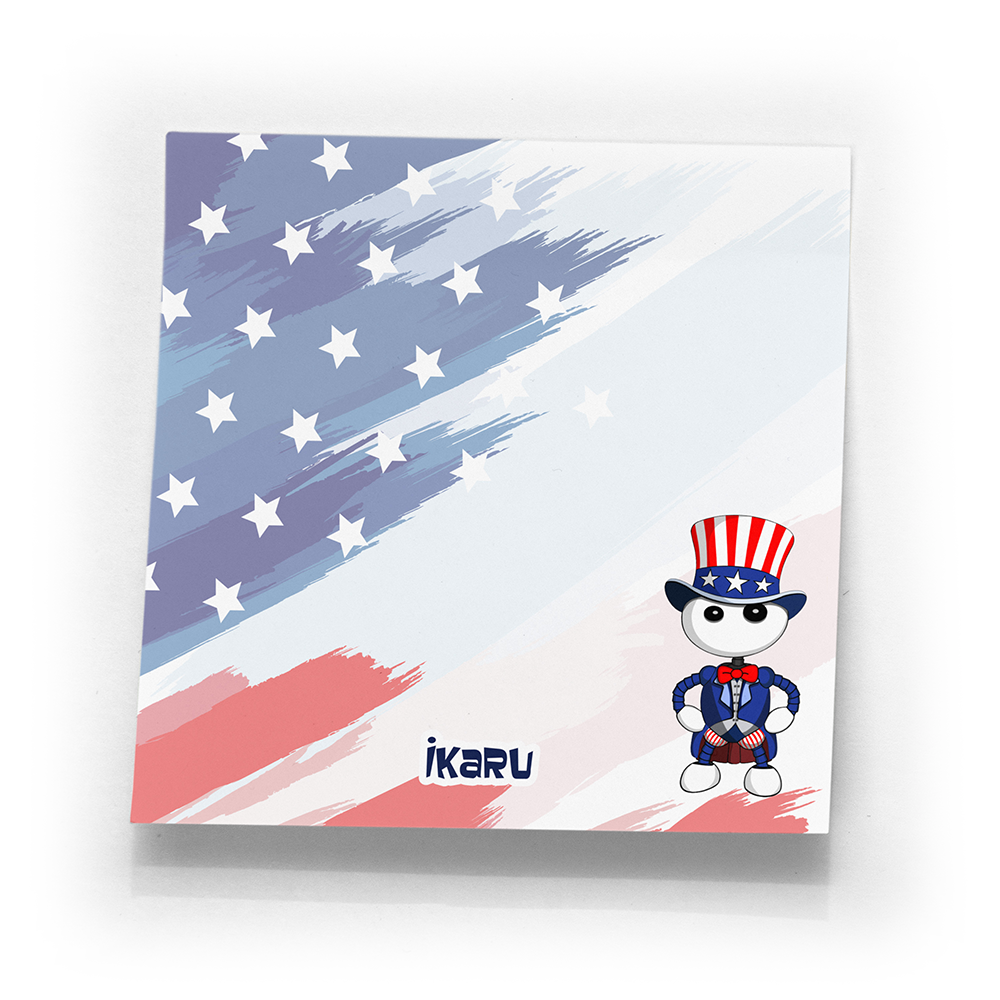 Ikaru American Post-it notes pad, original character design, 3x3 inches