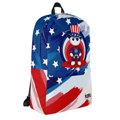 Ikaru USA backpack, original character all-over print design